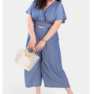 Plus size chambray stripped two piece set